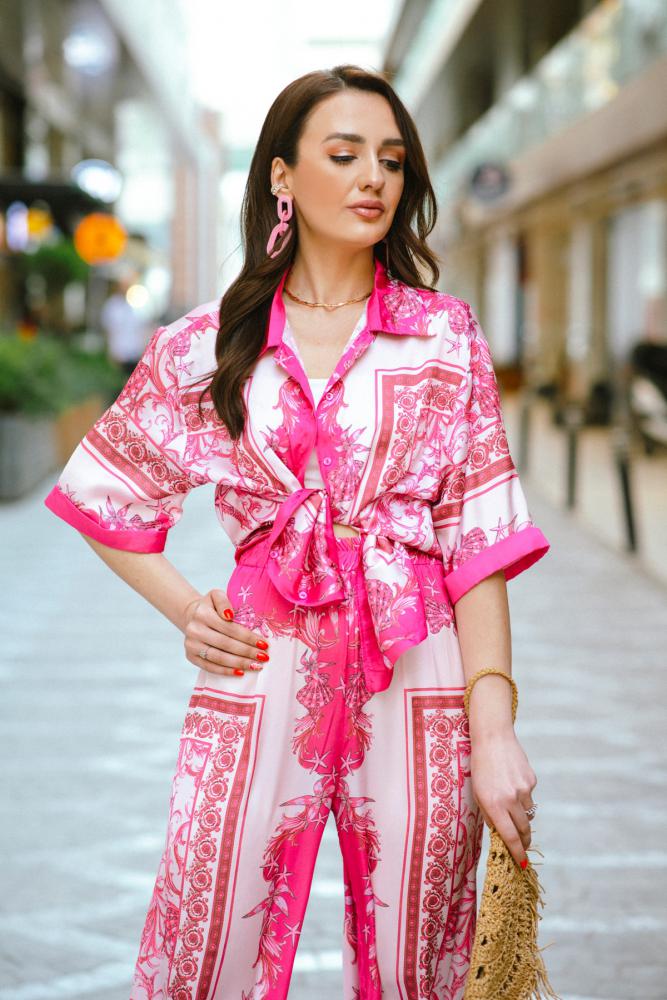 Pembe%20Desenli%20İpek%20Saten%20Takım
