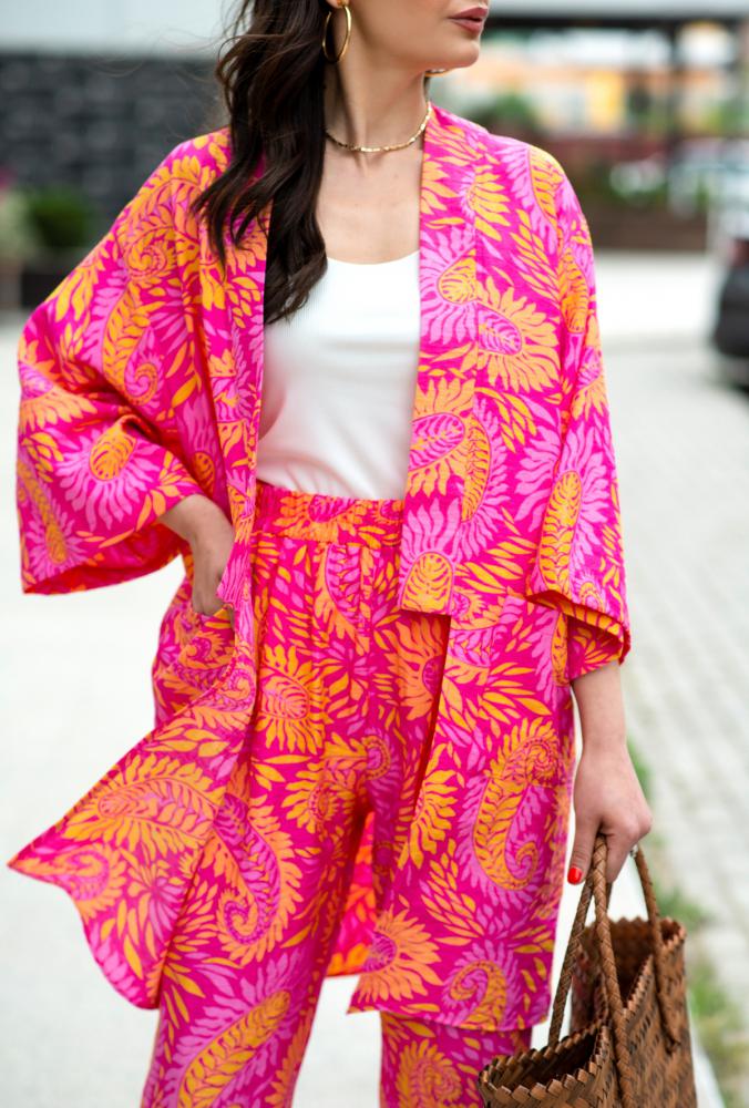 Fuşya%20Keten%20Kimono%20Takım