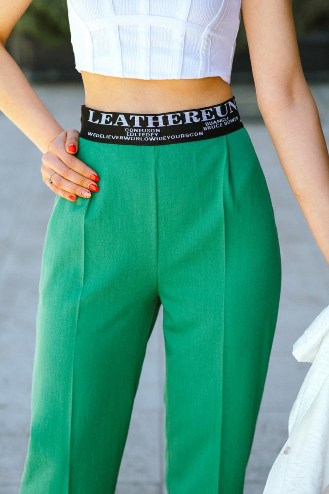Yeşil Lastikli Palazzo Tensel Kumaş Pantalon