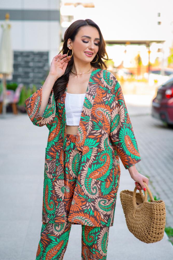 Yeşil%20Keten%20Kimono%20Takım