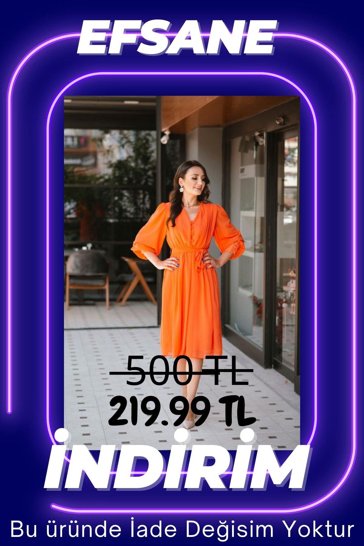 Orange%20Şifon%20Vatkalı%20Elbise