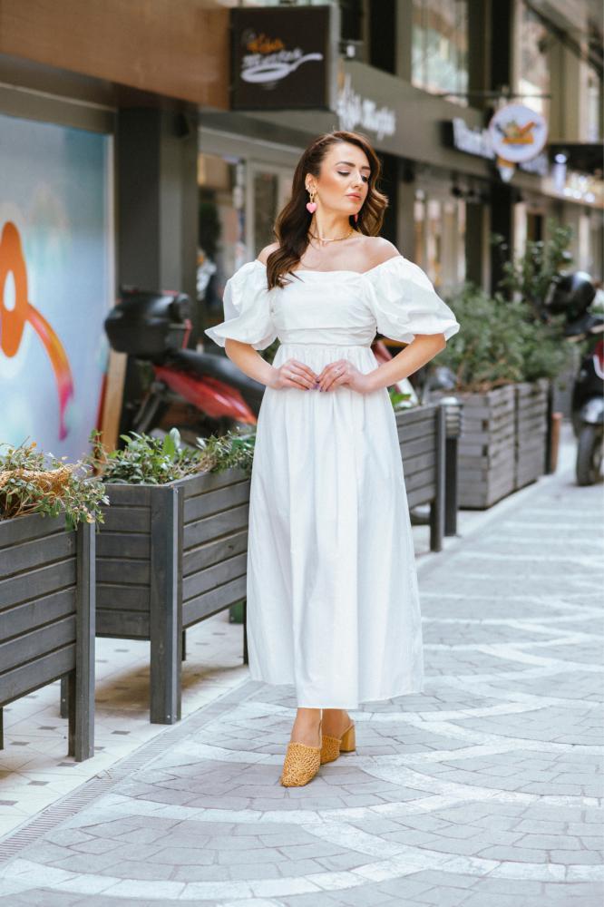 Beyaz%20Pamuklu%20Astarlı%20Balon%20Kol%20Elbise