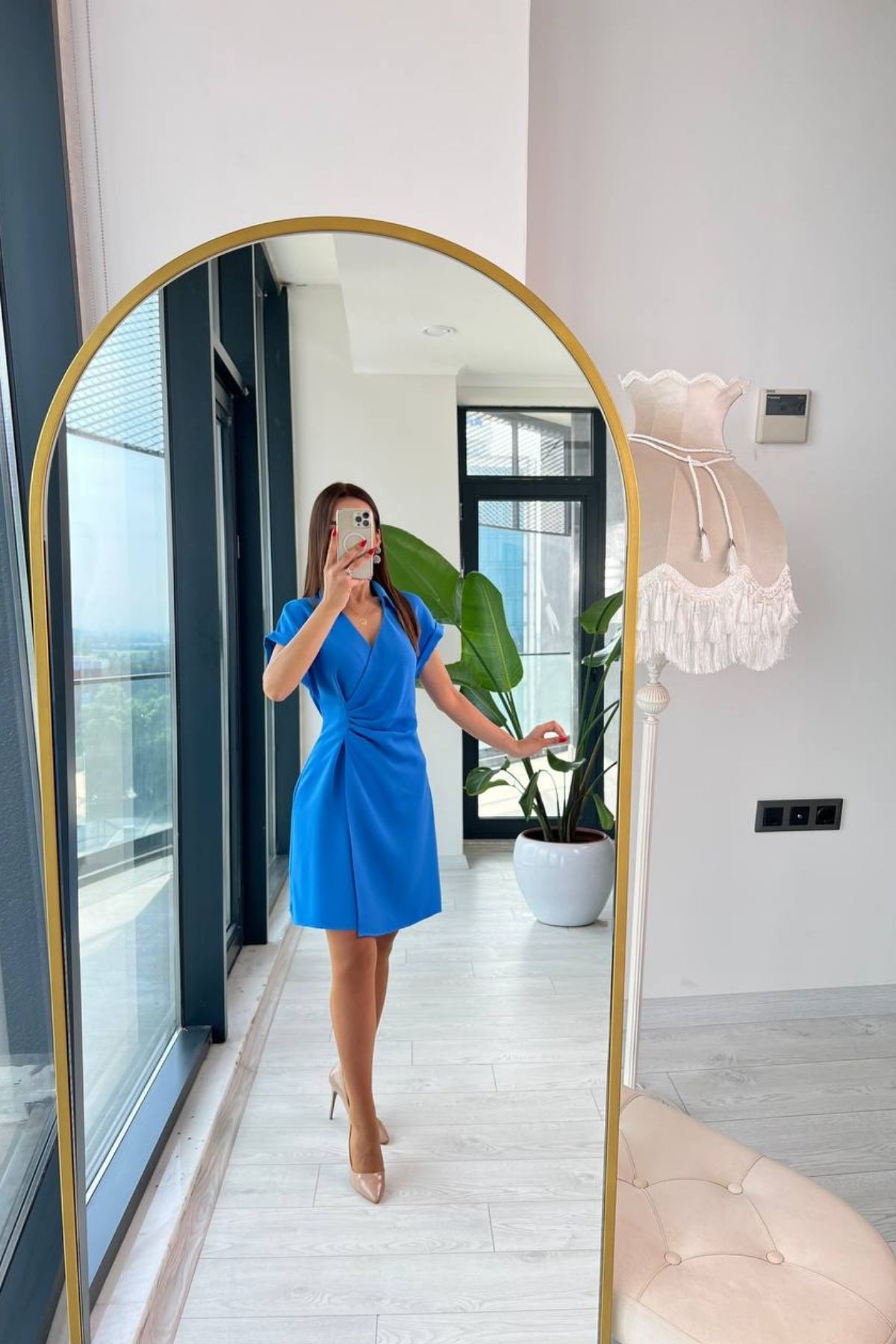Mavi%20Gömlek%20Yaka%20Bel%20Detaylı%20Elbise