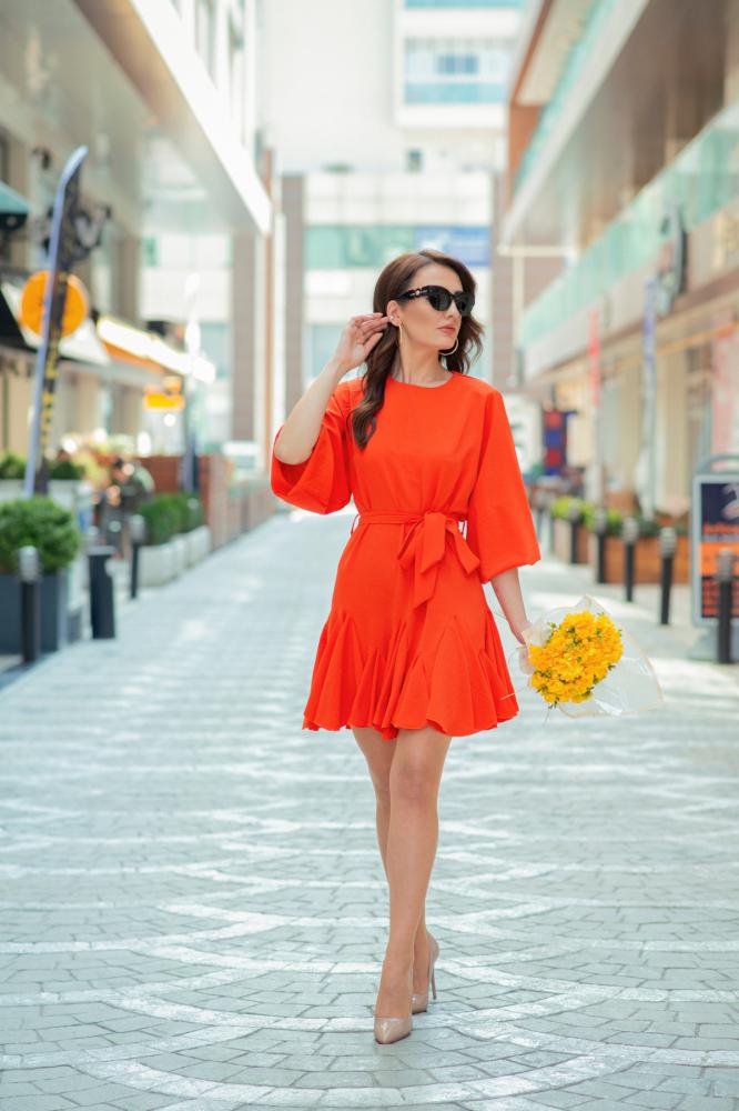 Orange%20Lucia%20Etekleri%20Volan%20Detaylı%20Aerobin%20Elbise
