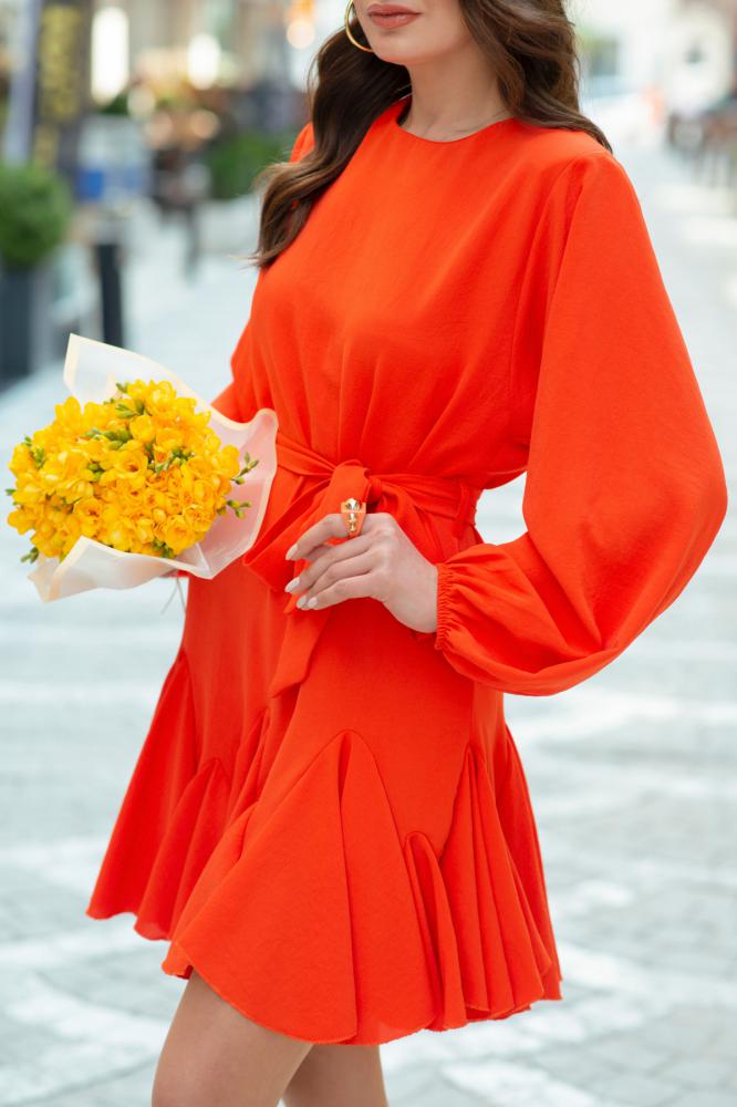 Orange%20Lucia%20Etekleri%20Volan%20Detaylı%20Aerobin%20Elbise