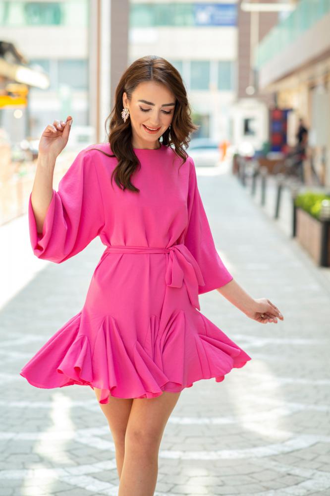 Pembe%20Lucia%20Etekleri%20Volan%20Detaylı%20Aerobin%20Elbise