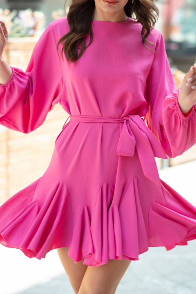 Pembe%20Lucia%20Etekleri%20Volan%20Detaylı%20Aerobin%20Elbise
