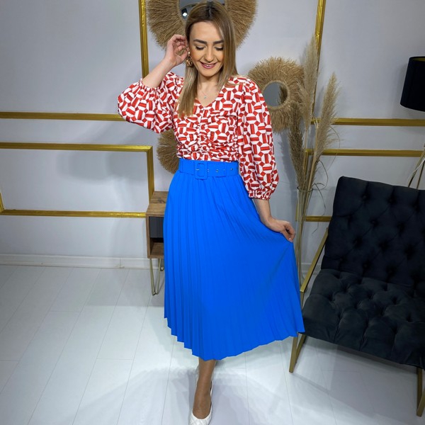Kırmızı%20Desenli%20Poplin%20Bluz