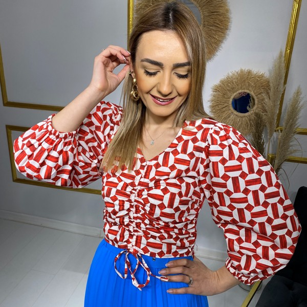 Kırmızı%20Desenli%20Poplin%20Bluz