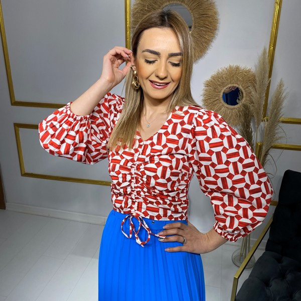 Kırmızı%20Desenli%20Poplin%20Bluz