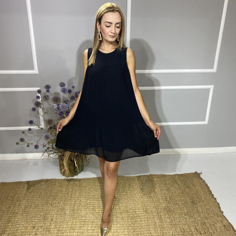 Siyah%20Piliseli%20Sifon%20Astarlı%20Elbise