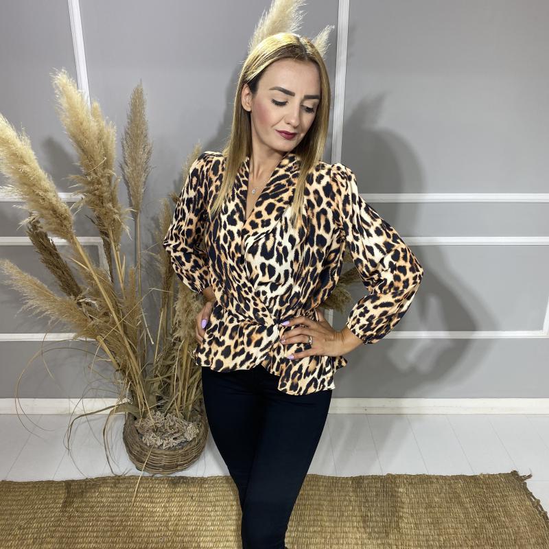 Leopar%20Desen%20Krep%20Kumaş%20Bluz