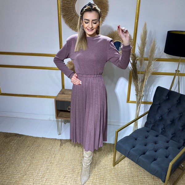 Pudra%20Eteği%20Piliseli%20Örme%20Elbise
