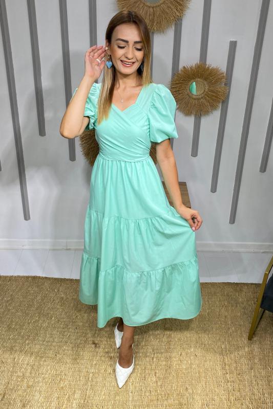 Mint%20Poplin%20Bağlamalı%20Elbise