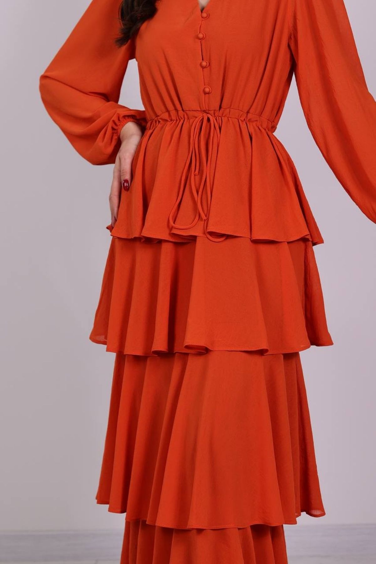 Tasarım Orange Kat Kat Şifon Elbise