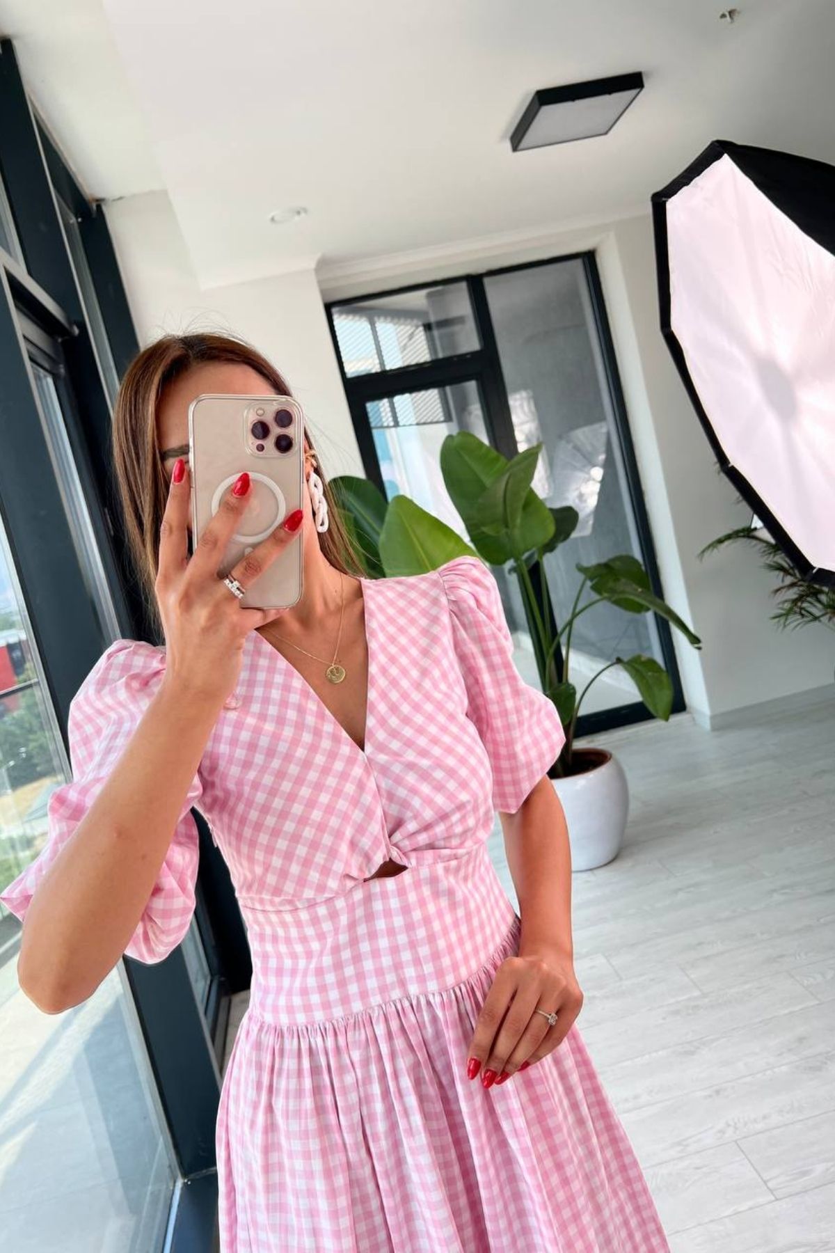 Pembe%20Pötikare%20Pamuklu%20Poplin%20Elbise