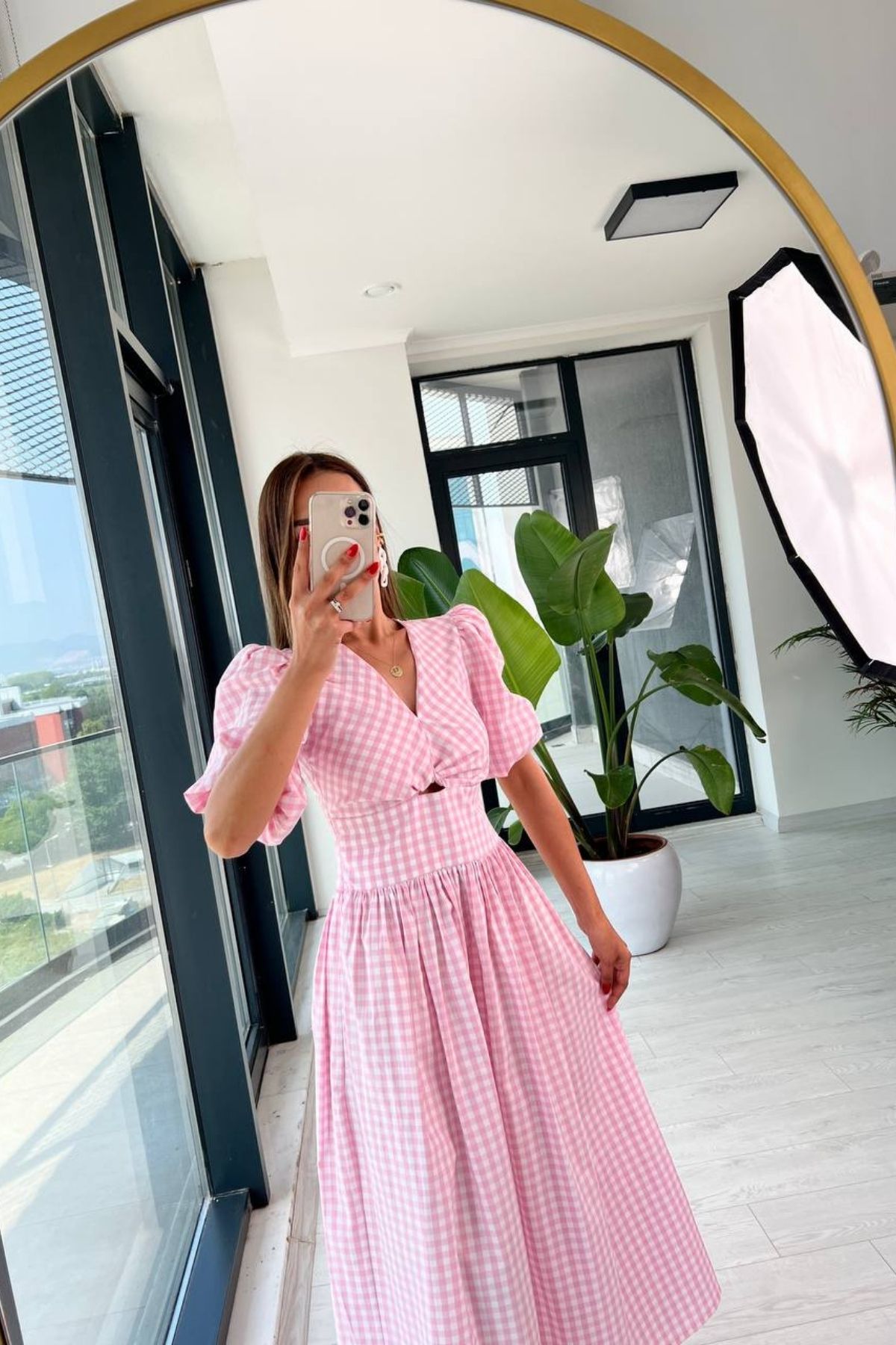 Pembe%20Pötikare%20Pamuklu%20Poplin%20Elbise