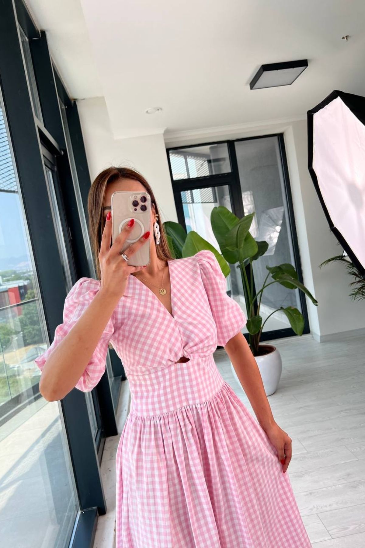Pembe%20Pötikare%20Pamuklu%20Poplin%20Elbise