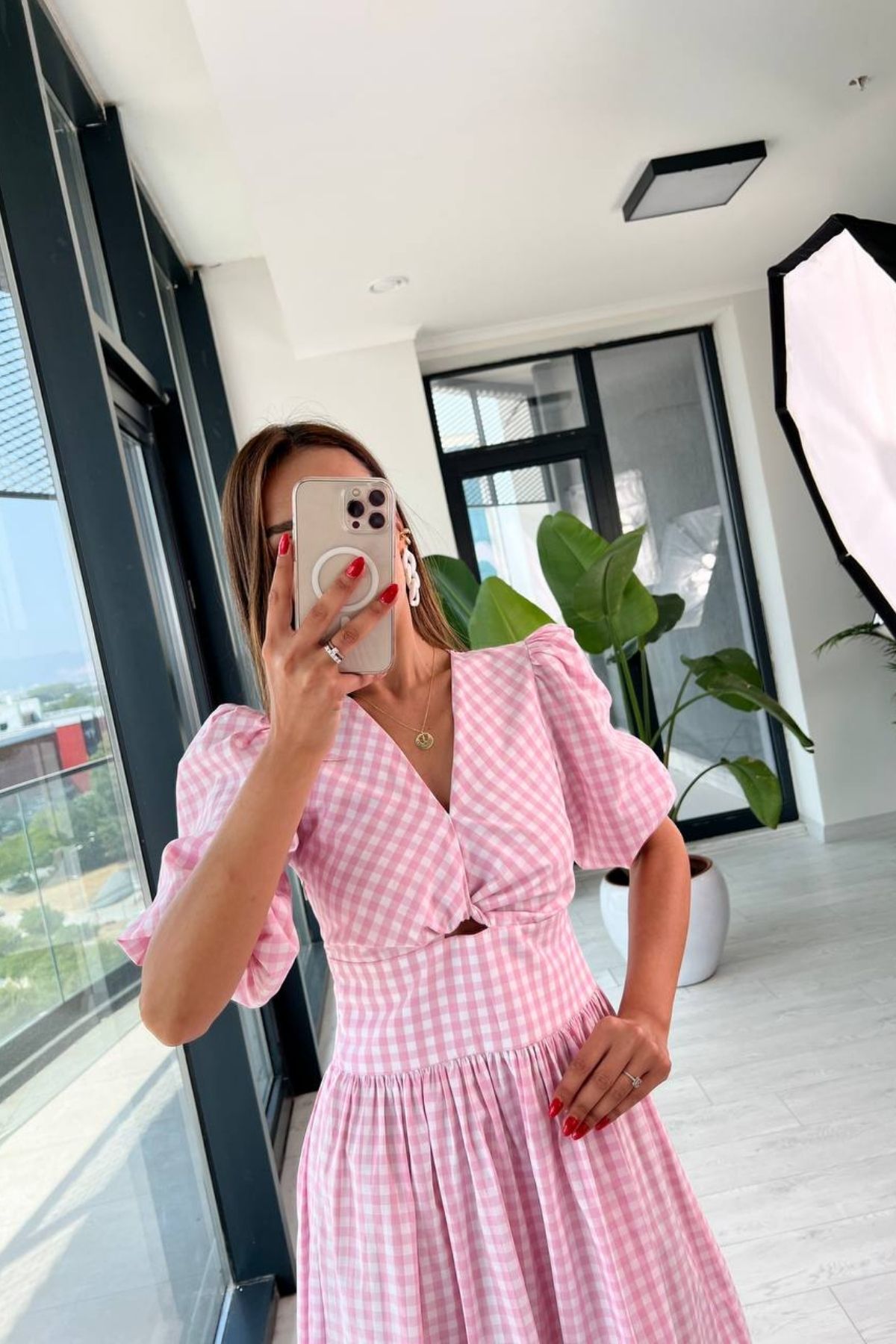 Pembe%20Pötikare%20Pamuklu%20Poplin%20Elbise