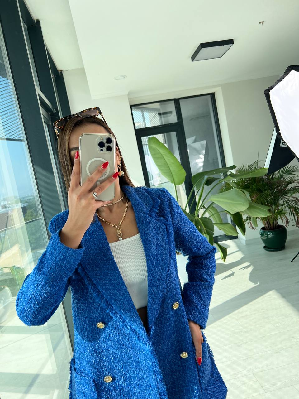 Saks%20Tasarım%20Püsküllü%20Astarlı%20Tüvid%20Blazer%20Ceket