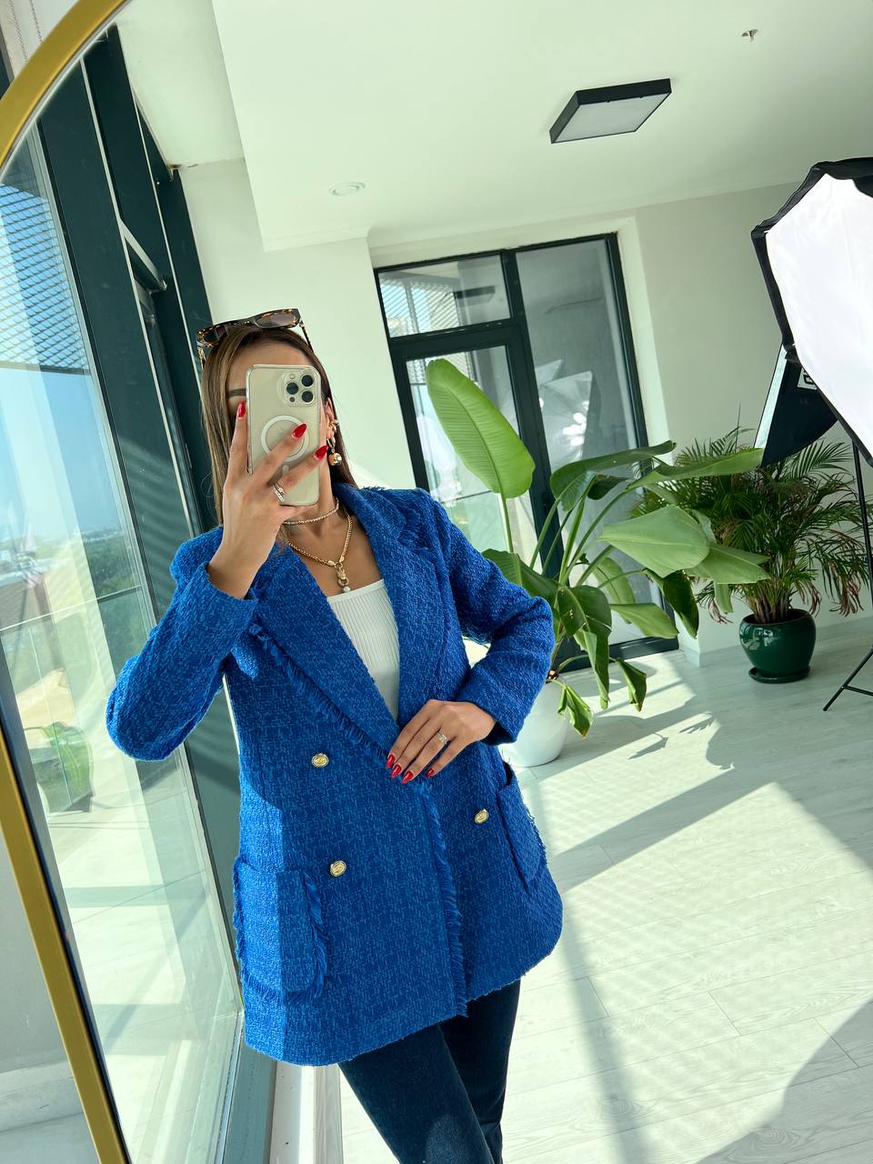 Saks Tasarım Püsküllü Astarlı Tüvid Blazer Ceket