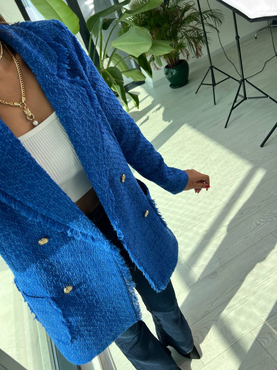 Saks Tasarım Püsküllü Astarlı Tüvid Blazer Ceket