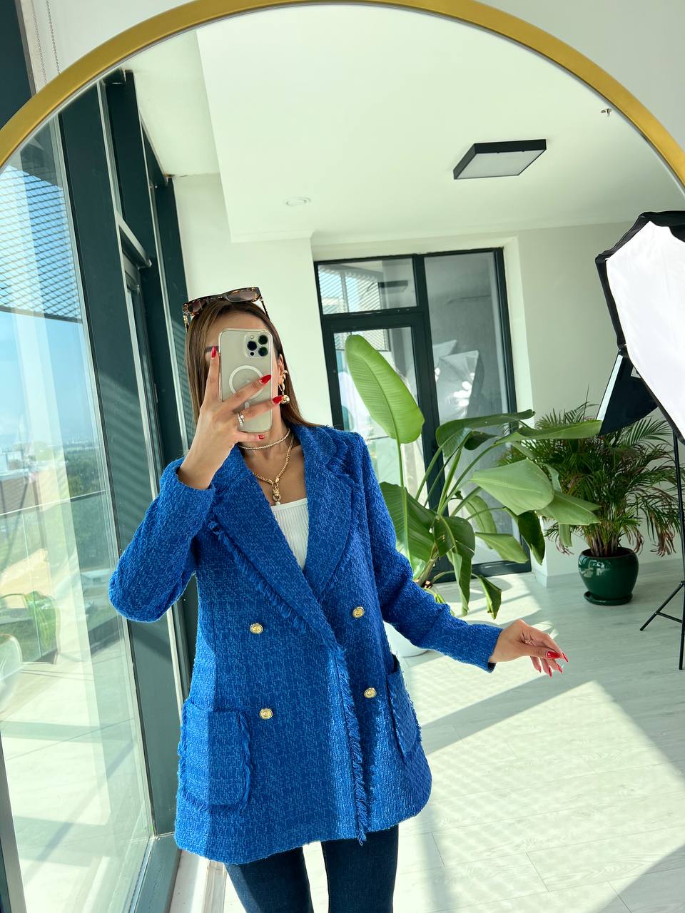 Saks Tasarım Püsküllü Astarlı Tüvid Blazer Ceket