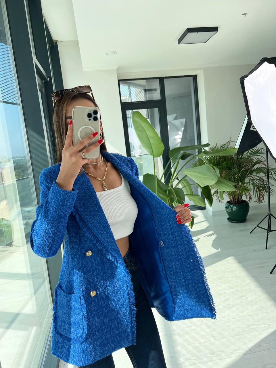 Saks Tasarım Püsküllü Astarlı Tüvid Blazer Ceket
