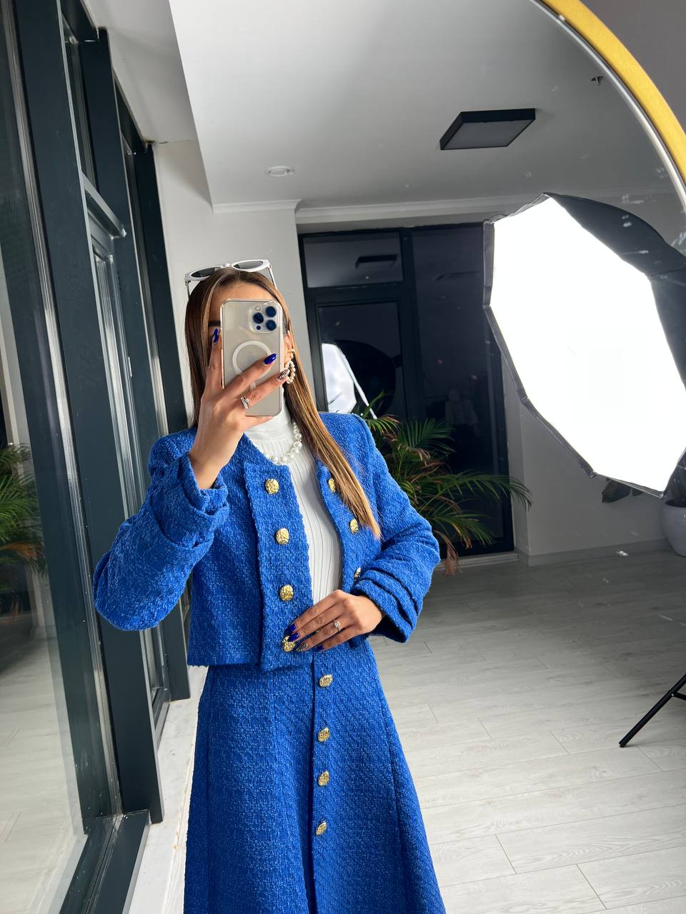 Saks Premium Kalite Lina Tuvid Takım Etek Ceket