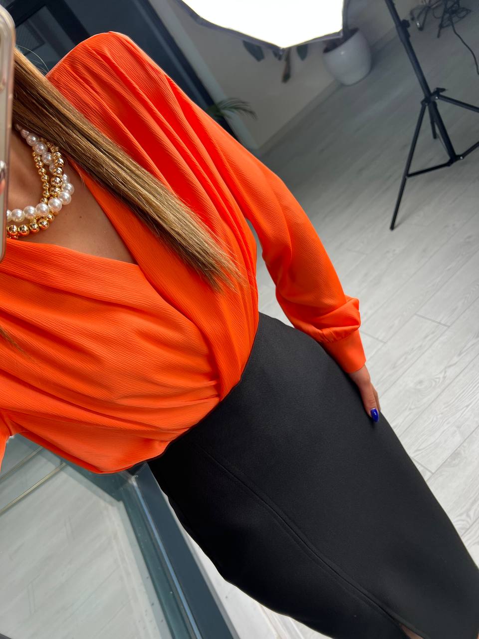 Orange Vatkalı Premium ipekli Bodysuit Bluz 