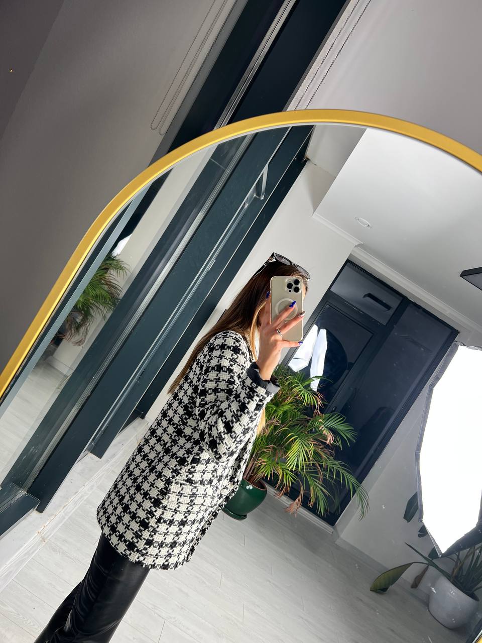 Siyah Beyaz Ekose Astarlı Blazer Ceket