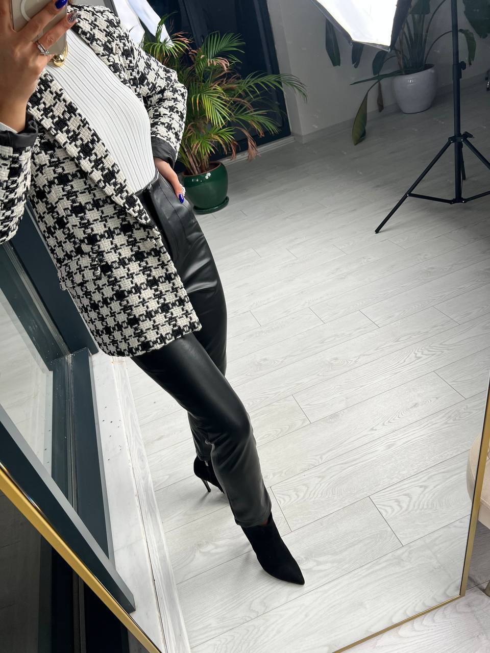 Siyah Beyaz Ekose Astarlı Blazer Ceket