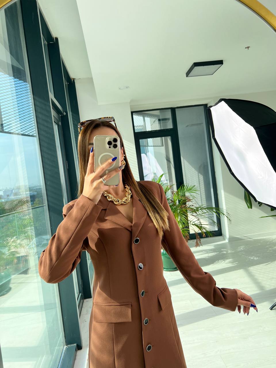 Kahverengi Premium Kalite Astarlı Ceket Elbise