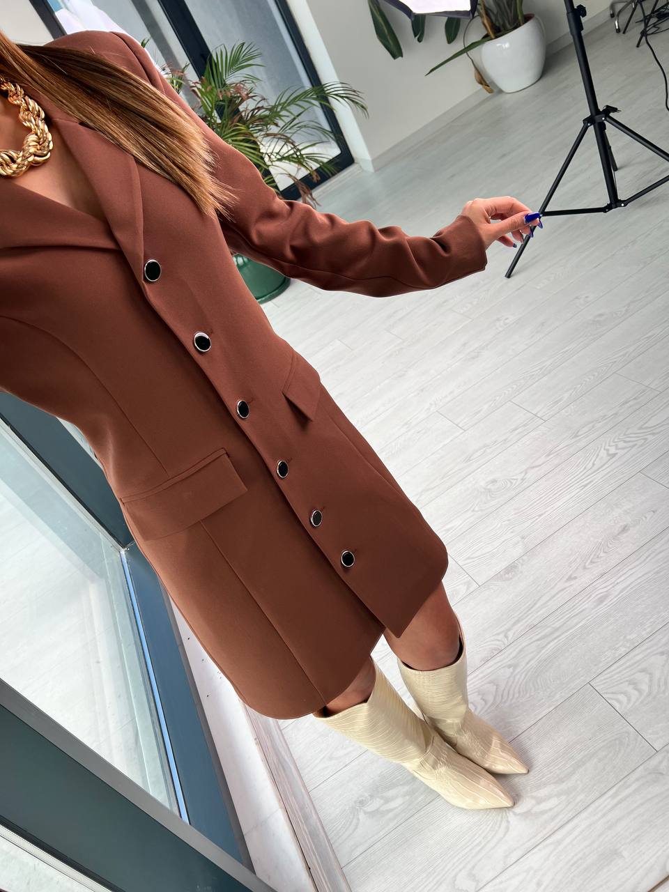 Kahverengi Premium Kalite Astarlı Ceket Elbise