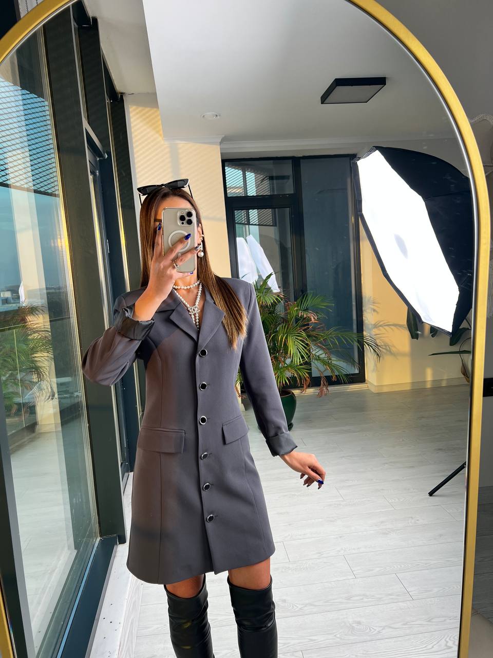 Antrasit Gri Premium Kalite Astarlı Ceket Elbise