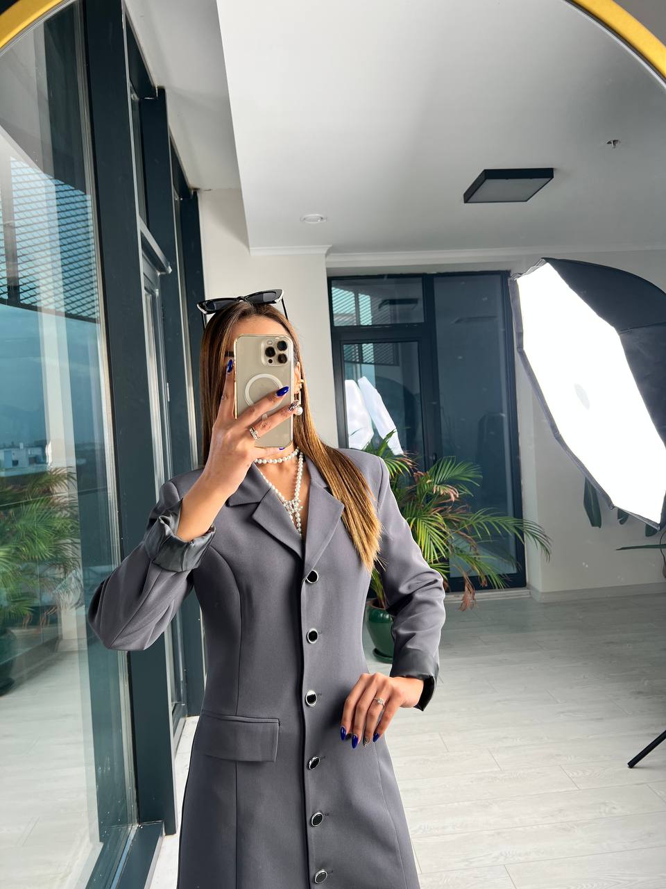 Antrasit Gri Premium Kalite Astarlı Ceket Elbise