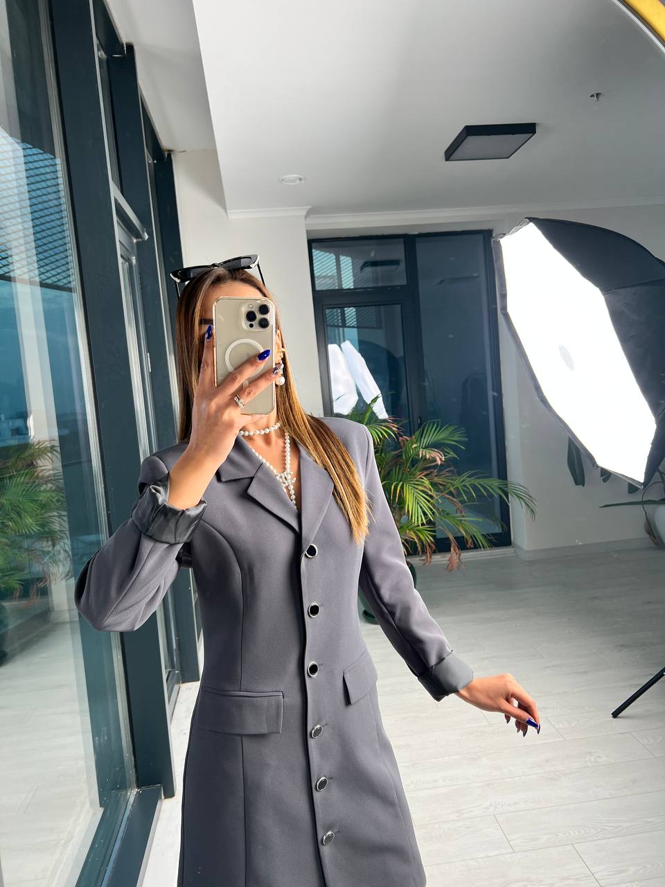 Antrasit Gri Premium Kalite Astarlı Ceket Elbise