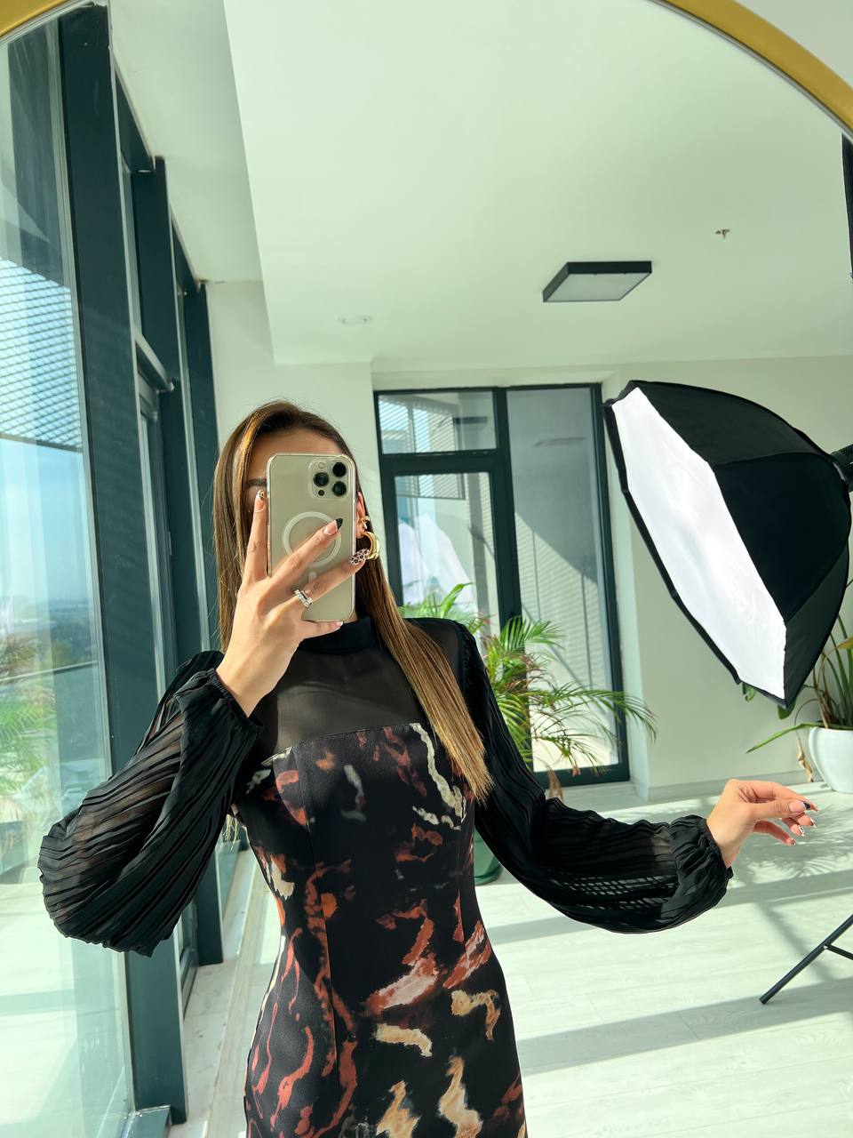 Tasarım%20Kolları%20Piliseli%20şifon%20Detaylı%20Elbise