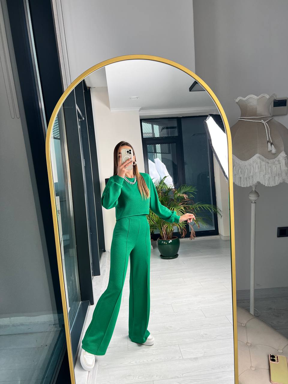  Yeşil  Parıltılı Fitilli örme Kumaş Takım