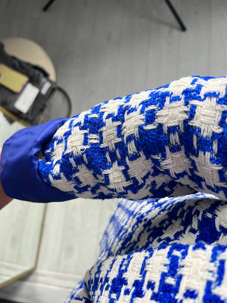 Saks mavi Ekose Astarlı Blazer Ceket