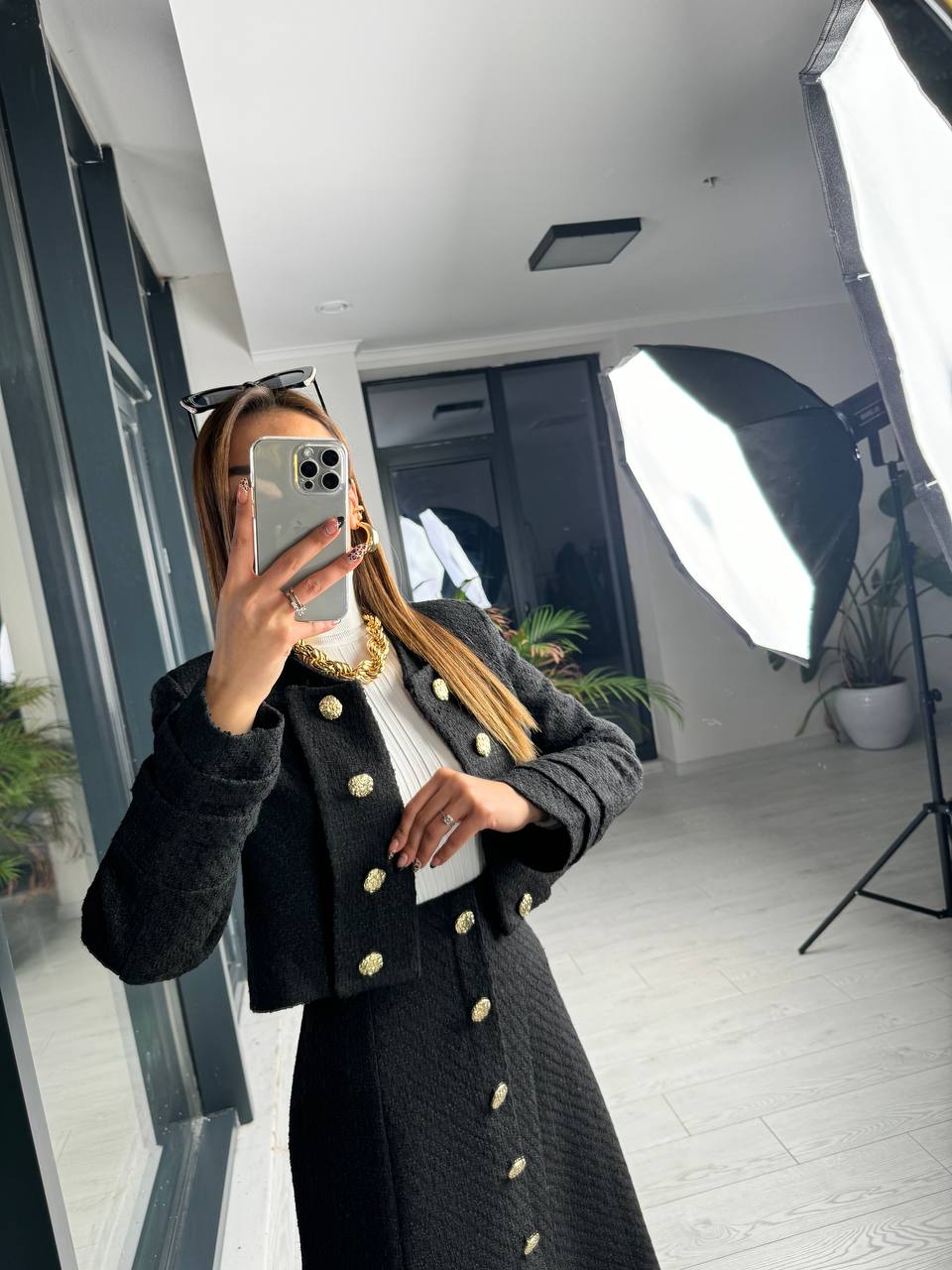 Siyah Premium Kalite Lina Tuvid Takım Etek Ceket