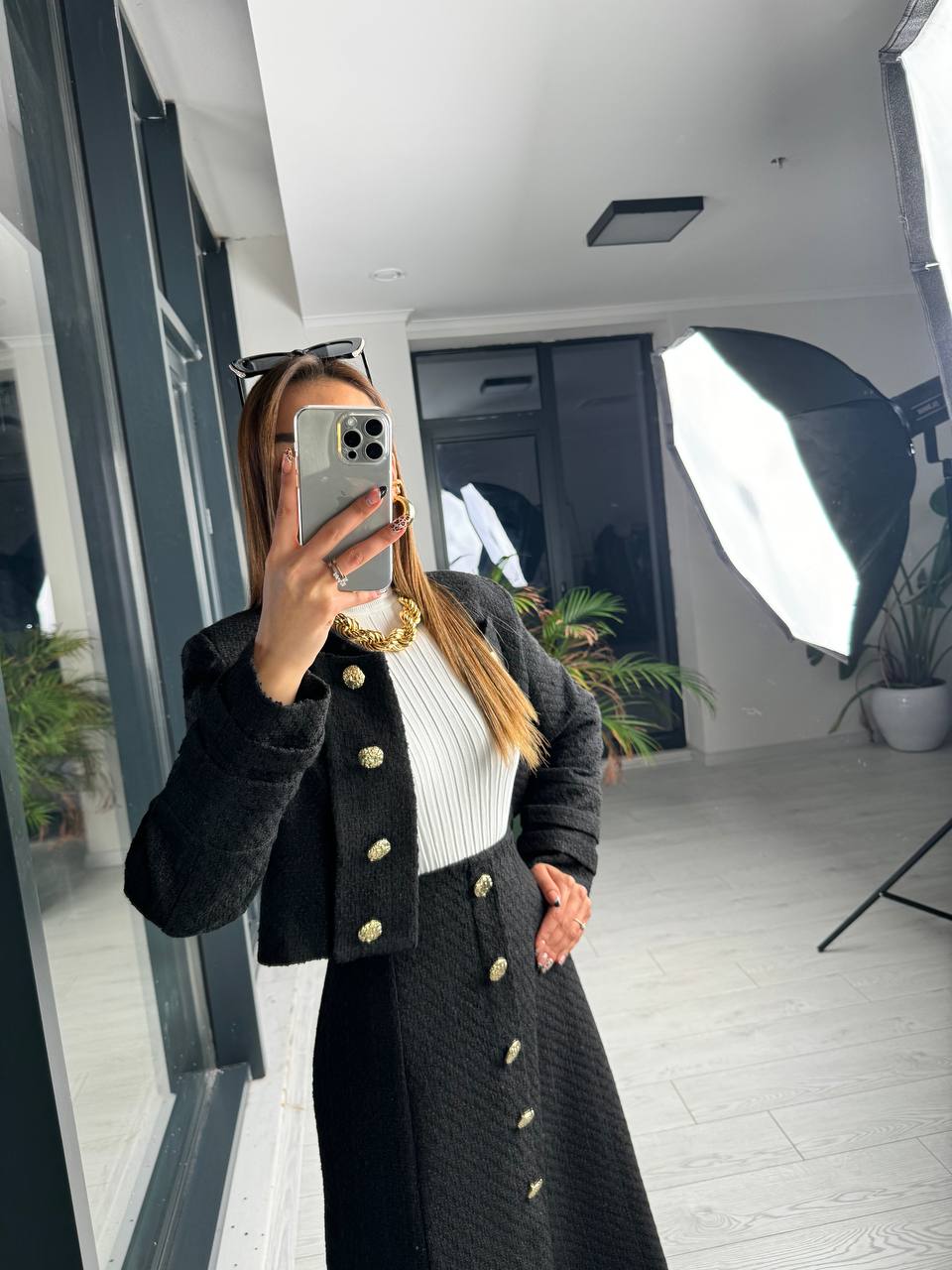 Siyah Premium Kalite Lina Tuvid Takım Etek Ceket
