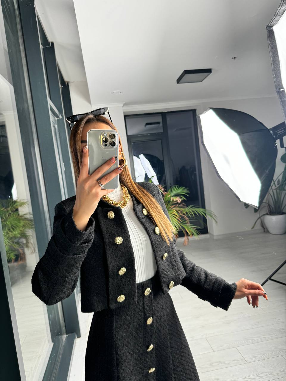 Siyah Premium Kalite Lina Tuvid Takım Etek Ceket