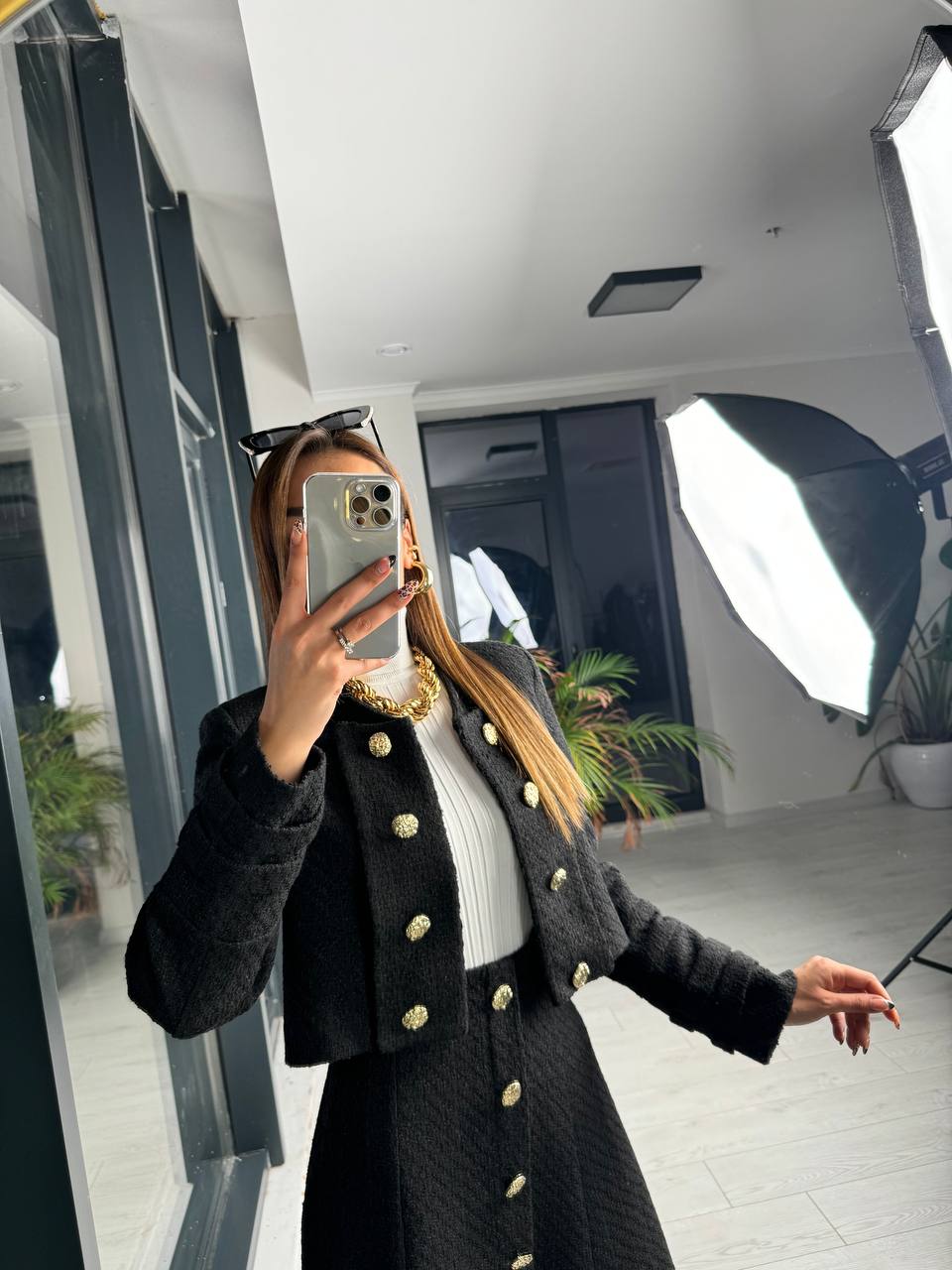 Siyah Premium Kalite Lina Tuvid Takım Etek Ceket