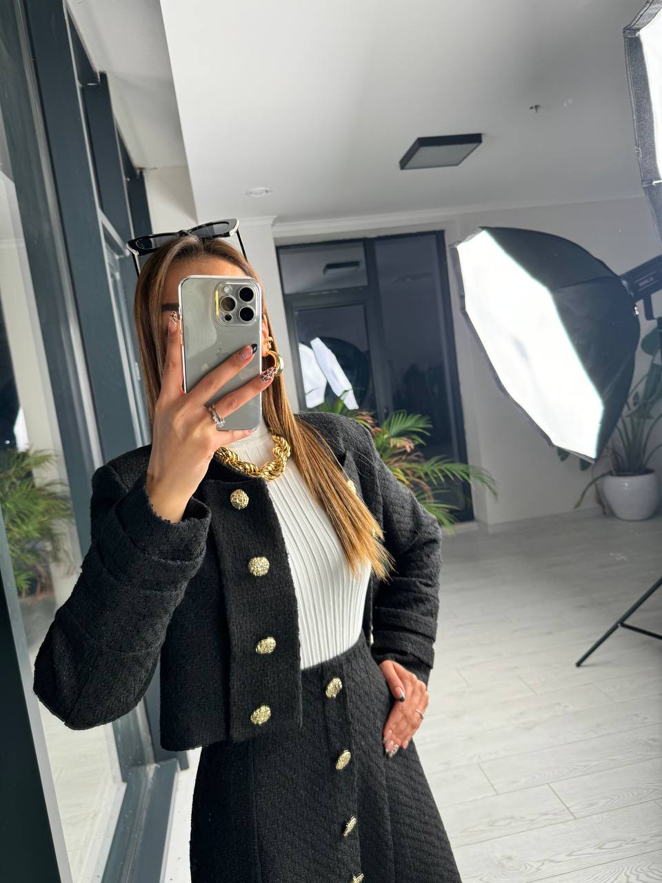 Siyah Premium Kalite Lina Tuvid Takım Etek Ceket
