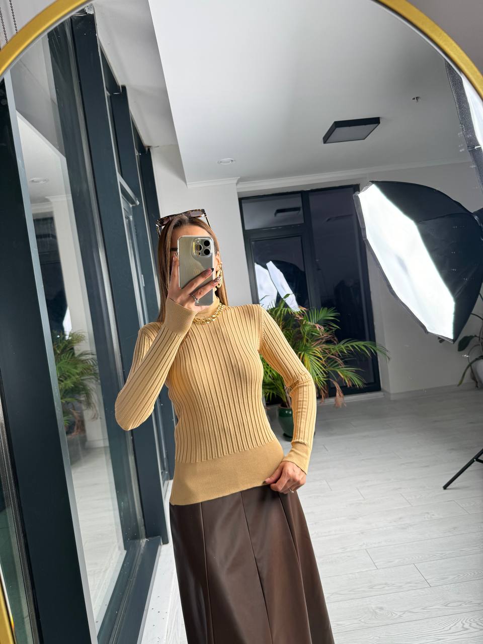 Camel  Boğazlı Fitilli Triko