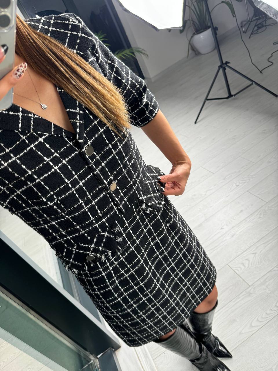 Tuvid%20Chanel%20Kumaş%20Ekose%20Desen%20Elbise