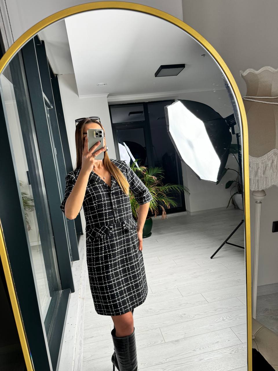 Tuvid%20Chanel%20Kumaş%20Ekose%20Desen%20Elbise