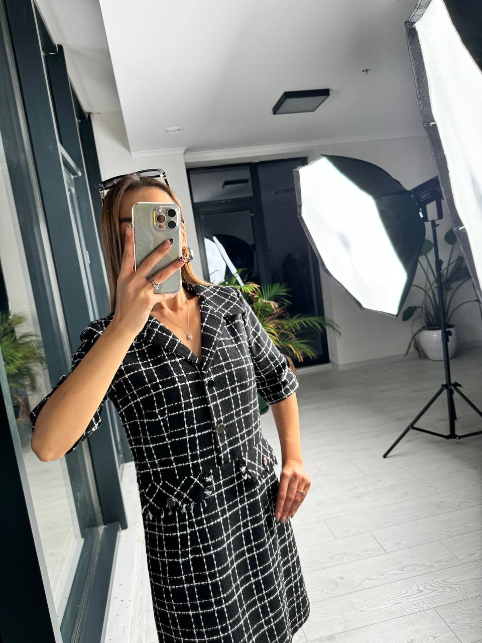 Tuvid%20Chanel%20Kumaş%20Ekose%20Desen%20Elbise
