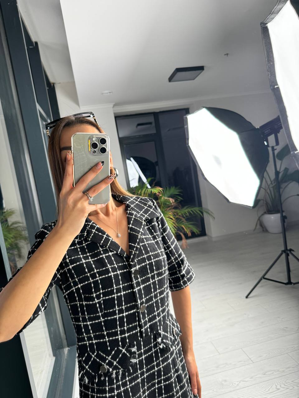 Tuvid%20Chanel%20Kumaş%20Ekose%20Desen%20Elbise